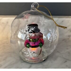 LED Snowman Christmas Snowman Ornament Color Changing Light Up Glass Globe